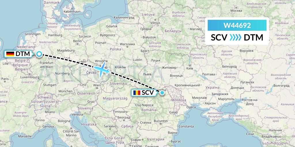 W44692 Wizz Air Malta Flight Map: Suceava to Dortmund