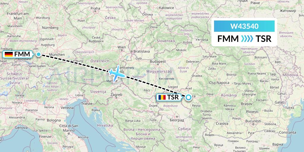 W43540 Wizz Air Malta Flight Map: Memmingen to Timisoara