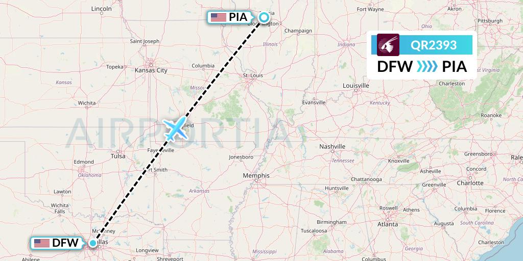 QR2393 Qatar Airways Flight Map: Dallas to Peoria