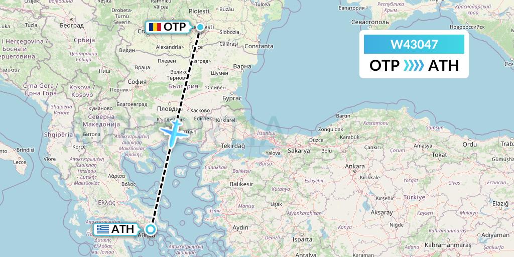 W43047 Wizz Air Malta Flight Map: Bucharest to Athens