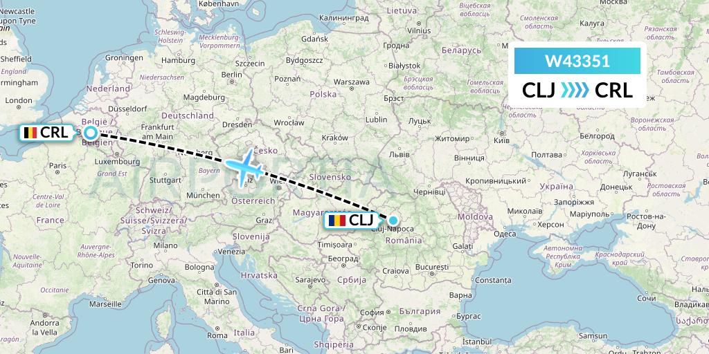 W43351 Wizz Air Malta Flight Map: Cluj-Napoca to Brussels