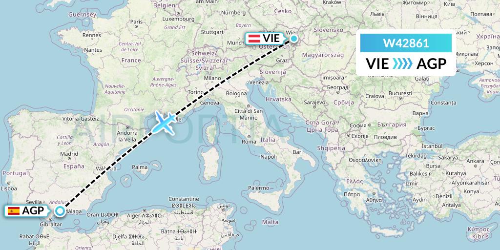 W42861 Wizz Air Malta Flight Map: Vienna to Malaga