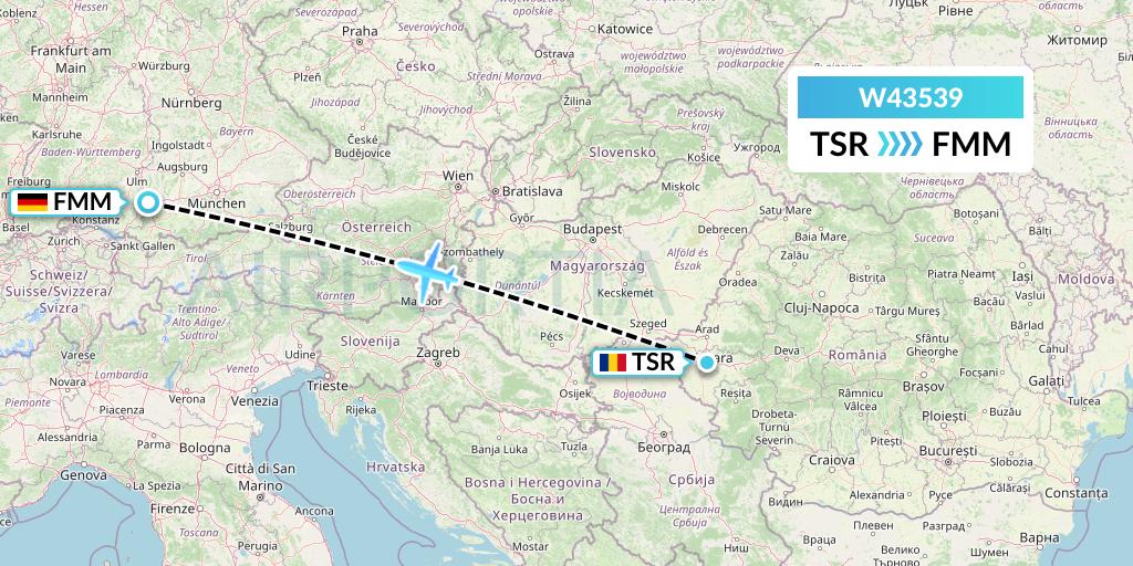 W43539 Wizz Air Malta Flight Map: Timisoara to Memmingen