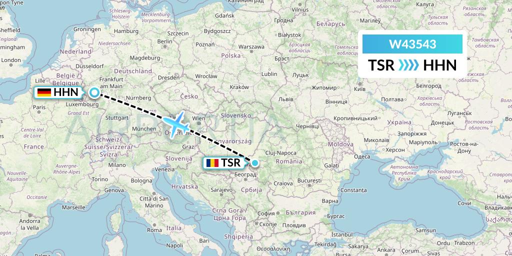 W43543 Wizz Air Malta Flight Map: Timisoara to Hahn