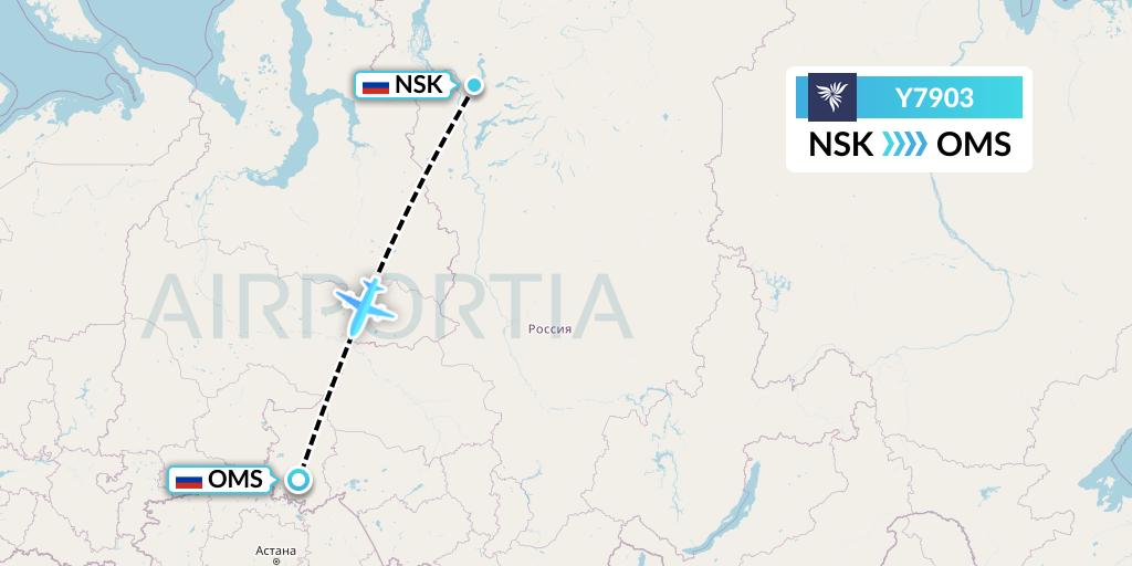Y7903 NordStar Flight Map: Norilsk to Omsk