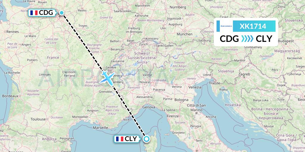 XK1714 Air Corsica Flight Map: Paris to Calvi