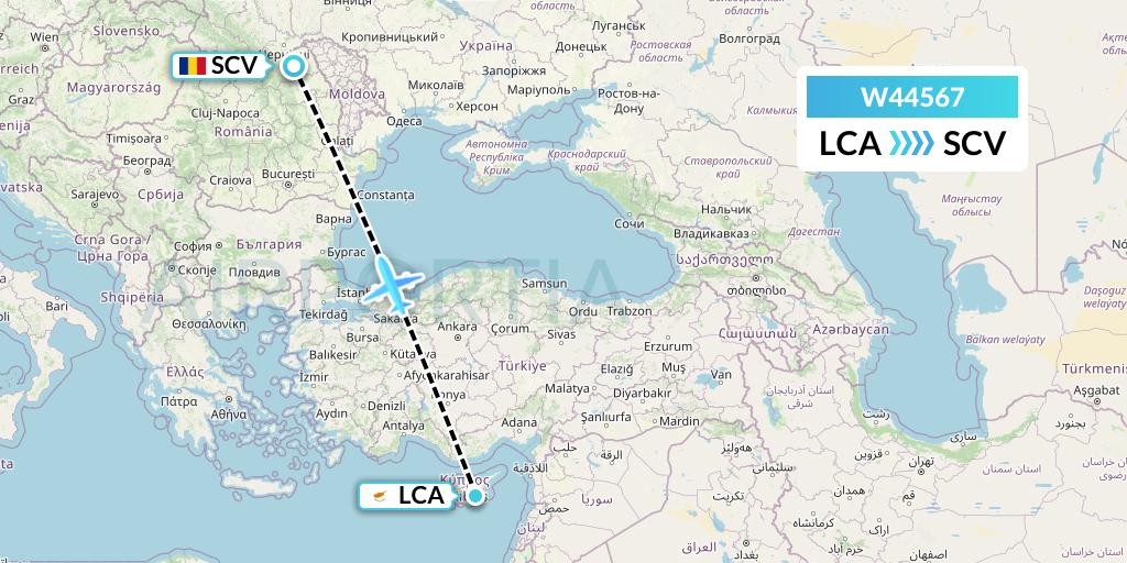 W44567 Wizz Air Malta Flight Map: Larnaca to Suceava