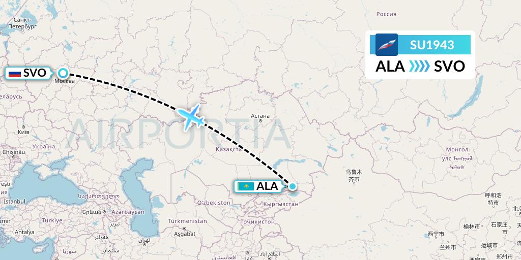 SU1943 Aeroflot Flight Map: Almaty to Moscow