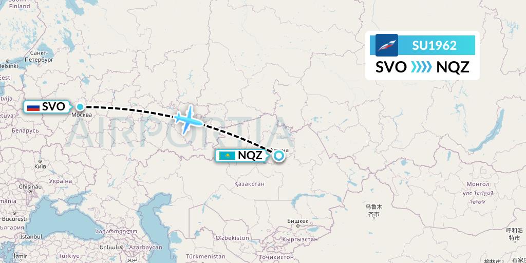SU1962 Aeroflot Flight Map: Moscow to Astana