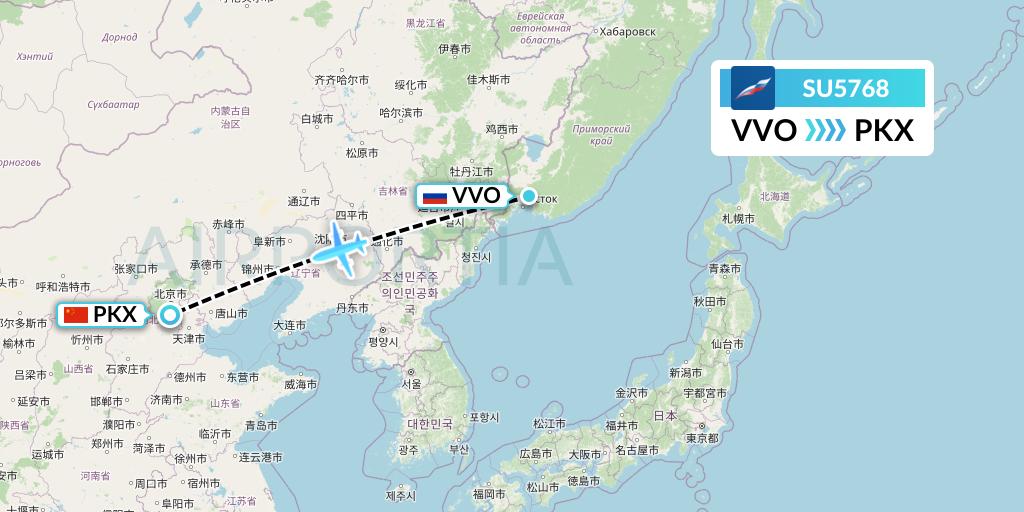 SU5768 Aeroflot Flight Map: Vladivostok to Beijing