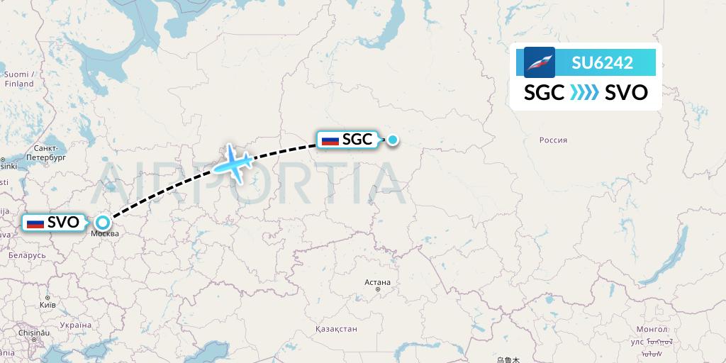 SU6242 Aeroflot Flight Map: Surgut to Moscow