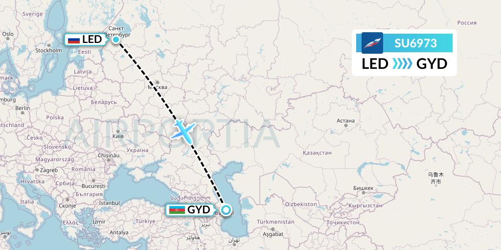 SU6973 Aeroflot Flight Map: St. Petersburg to Baku