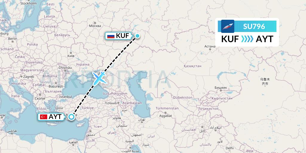 SU796 Aeroflot Flight Map: Samara to Antalya