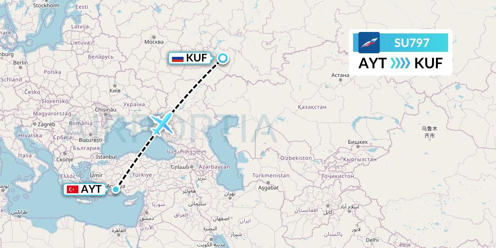 SU797 Aeroflot Flight Map: Antalya to Samara