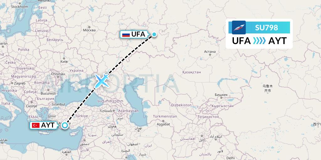 SU798 Aeroflot Flight Map: Ufa to Antalya