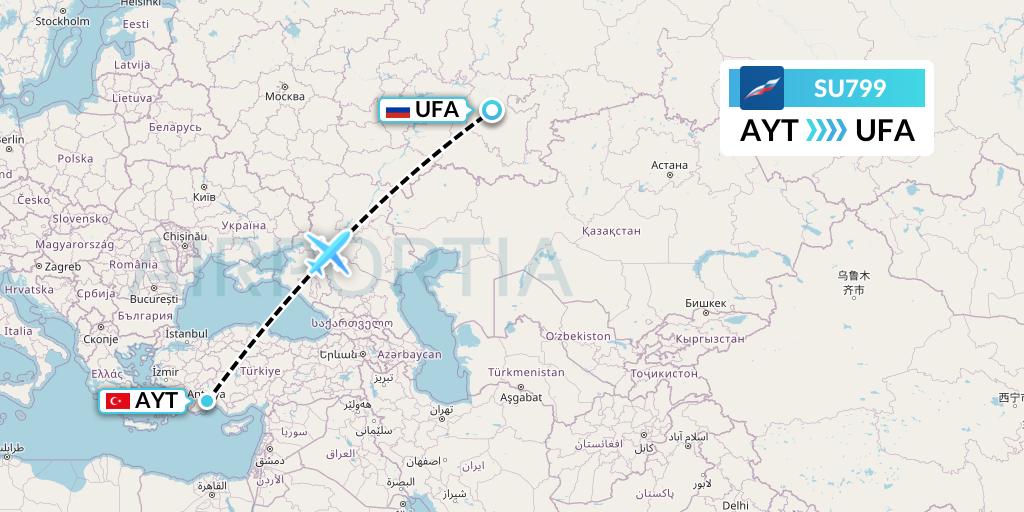 SU799 Aeroflot Flight Map: Antalya to Ufa