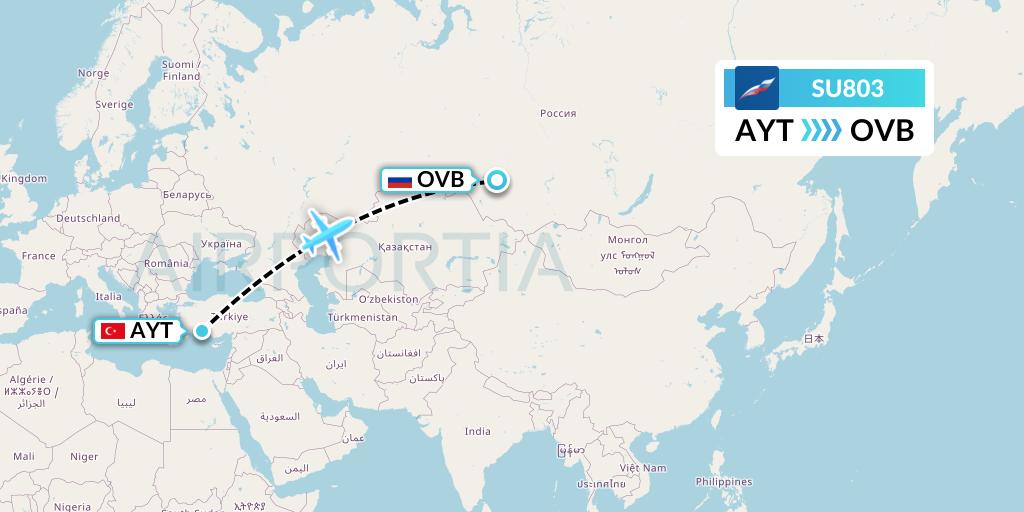 SU803 Aeroflot Flight Map: Antalya to Novosibirsk