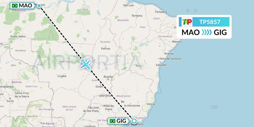 TP5857 TAP Portugal Flight Map: Manaus to Rio de Janeiro