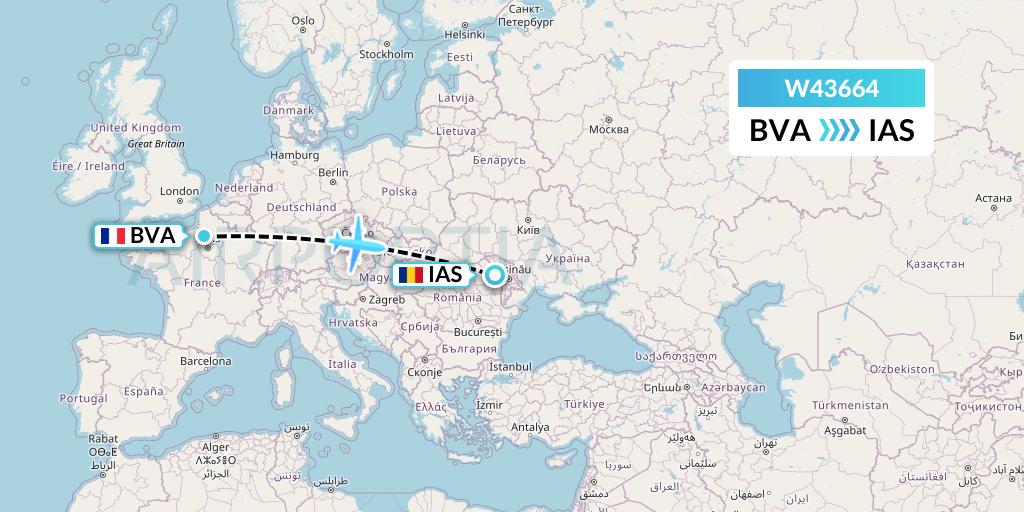 W43664 Wizz Air Malta Flight Map: Paris to Iasi