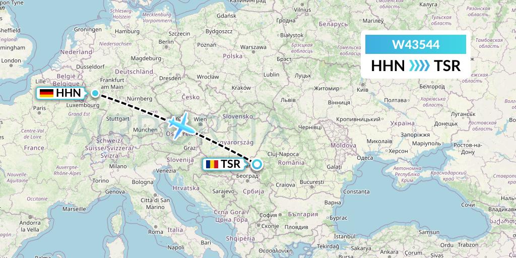 W43544 Wizz Air Malta Flight Map: Hahn to Timisoara