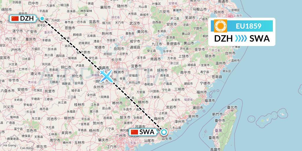 EU1859 Chengdu Airlines Flight Map: Dazhou to Jieyang