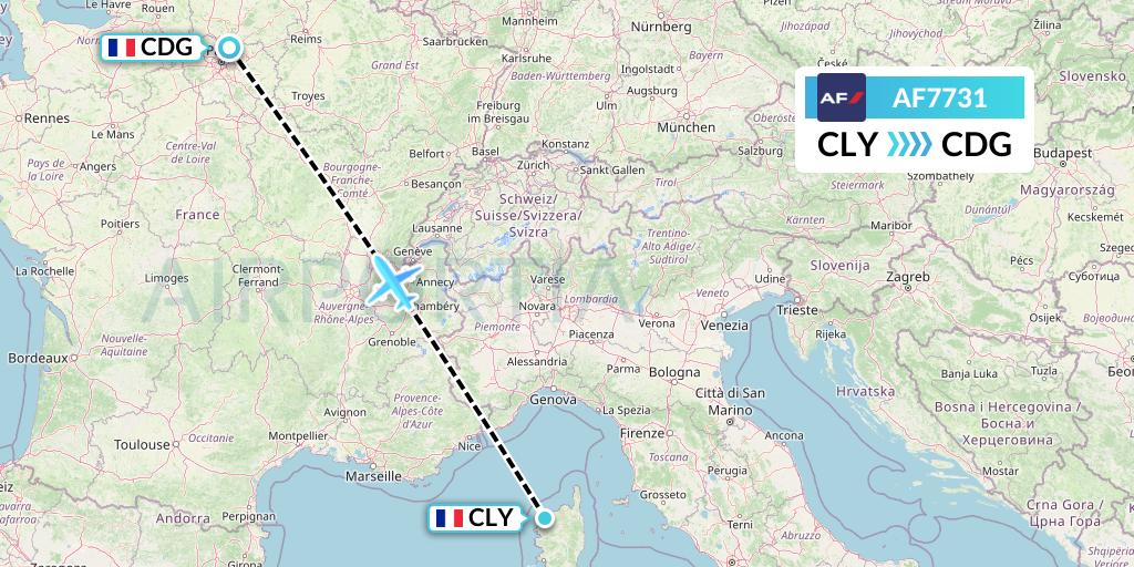 AF7731 Air France Flight Map: Calvi to Paris