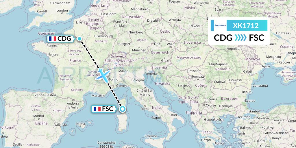 XK1712 Air Corsica Flight Map: Paris to Figari