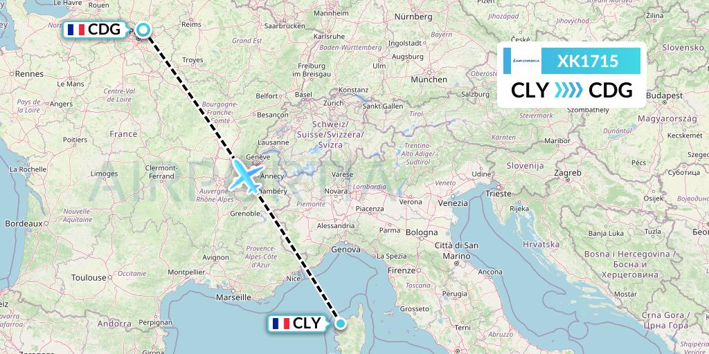XK1715 Air Corsica Flight Map: Calvi to Paris