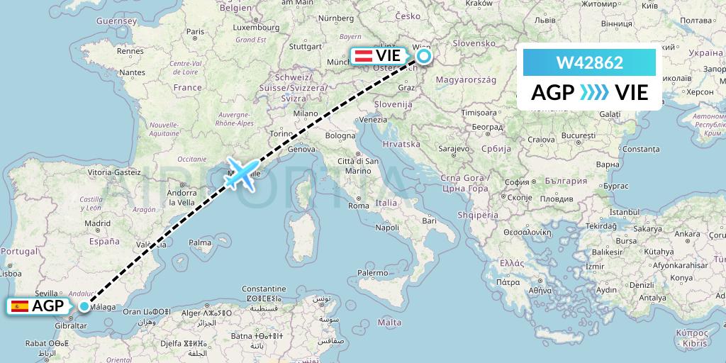 W42862 Wizz Air Malta Flight Map: Malaga to Vienna