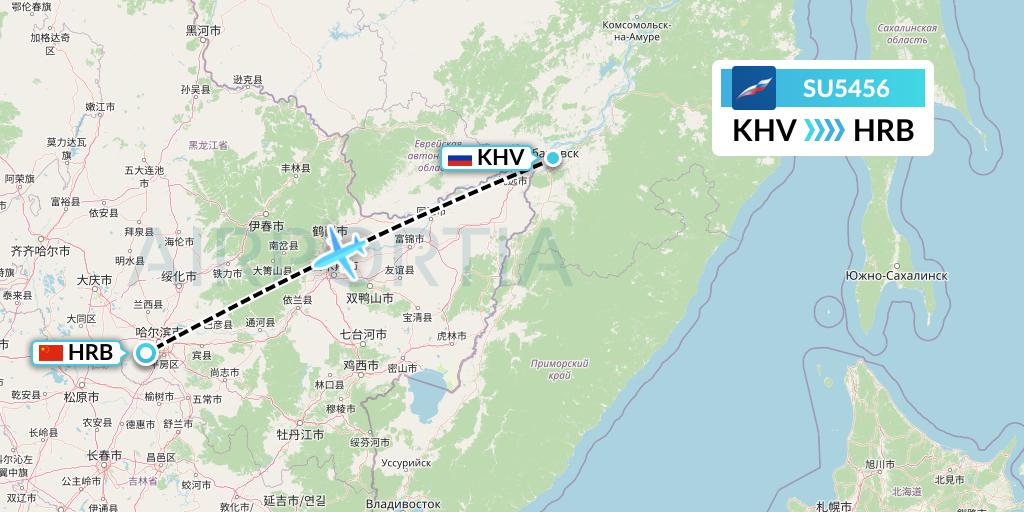 SU5456 Aeroflot Flight Map: Khabarovsk to Harbin