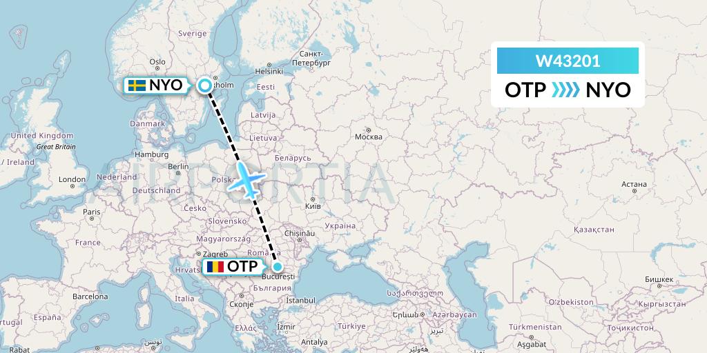 W43201 Wizz Air Malta Flight Map: Bucharest to Stockholm