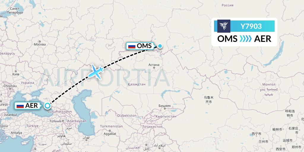 Y7903 NordStar Flight Map: Omsk to Sochi