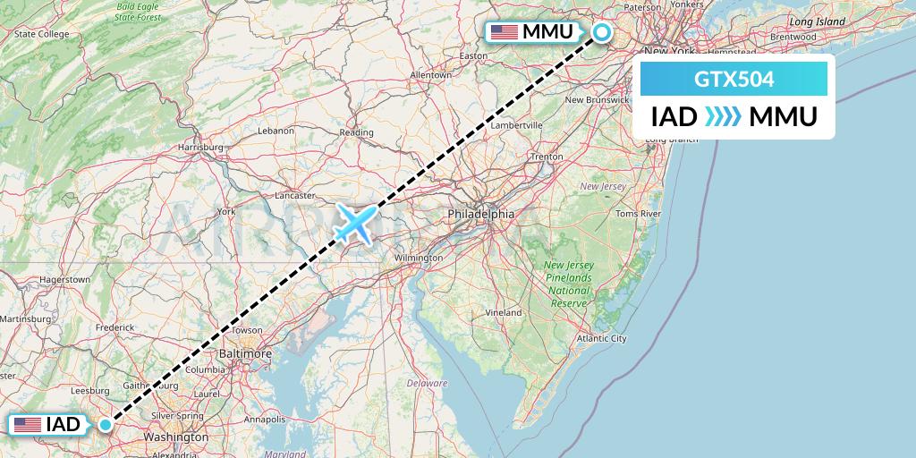 GTX504 GTA Air Flight Map: Washington to Morristown