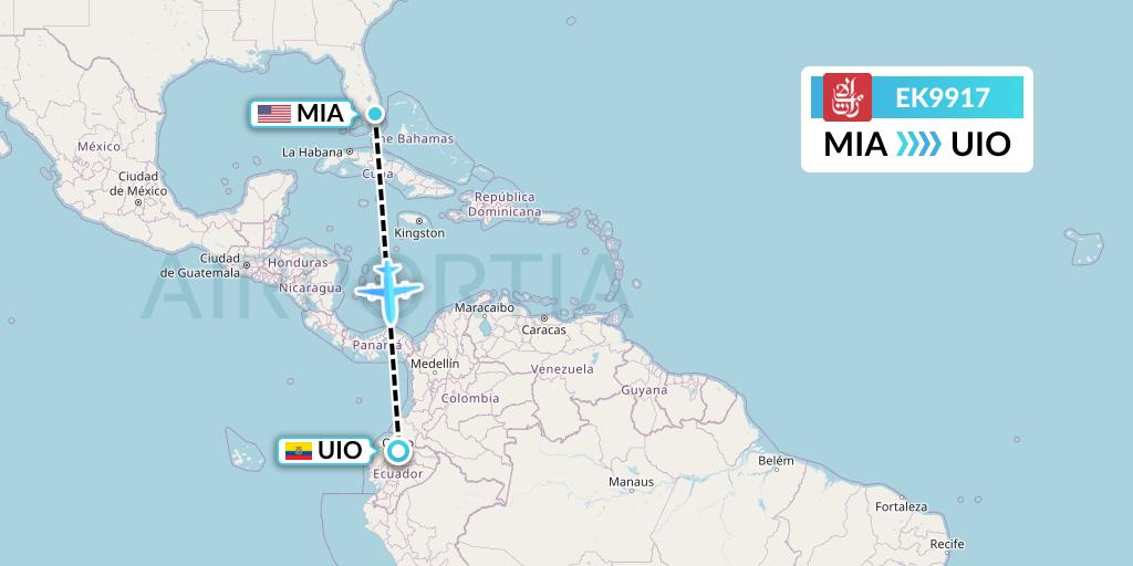 EK9917 Emirates Flight Map: Miami to Quito