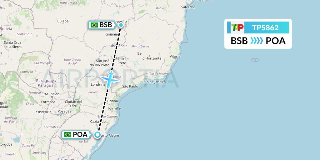 TP5862 TAP Portugal Flight Map: Brasilia to Porto Alegre