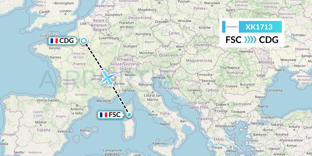 XK1713 Air Corsica Flight Map: Figari to Paris