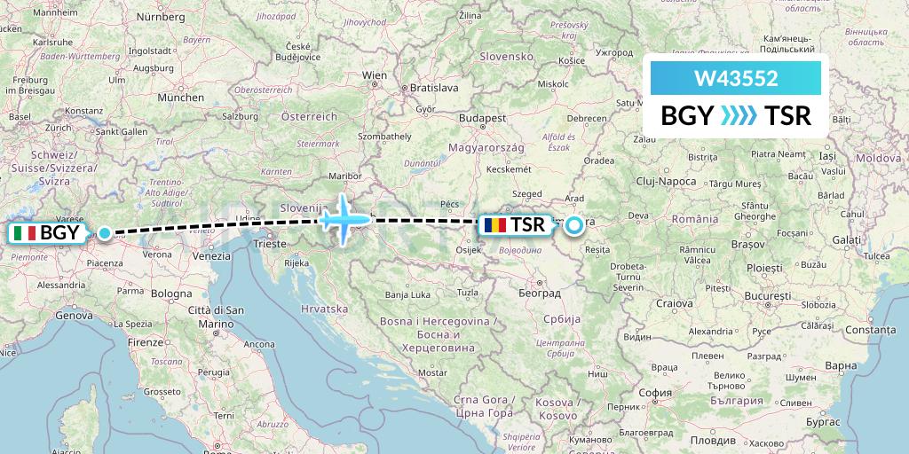 W43552 Wizz Air Malta Flight Map: Milan to Timisoara