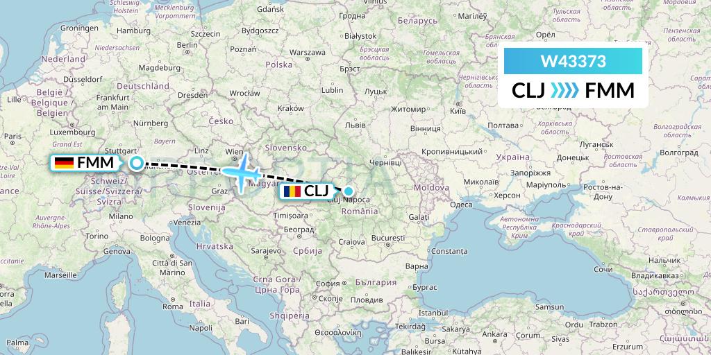 W43373 Wizz Air Malta Flight Map: Cluj-Napoca to Memmingen
