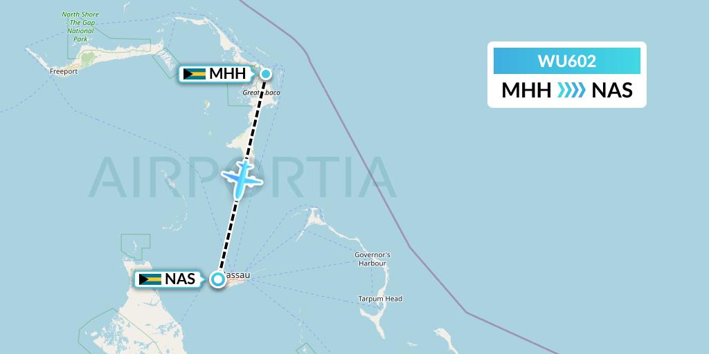 WU602 Western Air Flight Map: Marsh Harbour to Nassau
