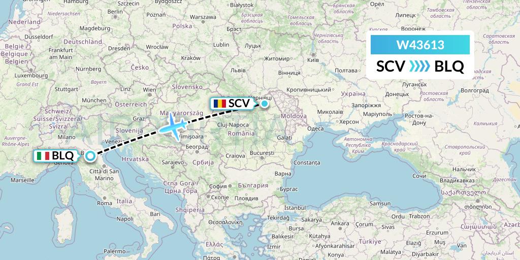 W43613 Wizz Air Malta Flight Map: Suceava to Bologna