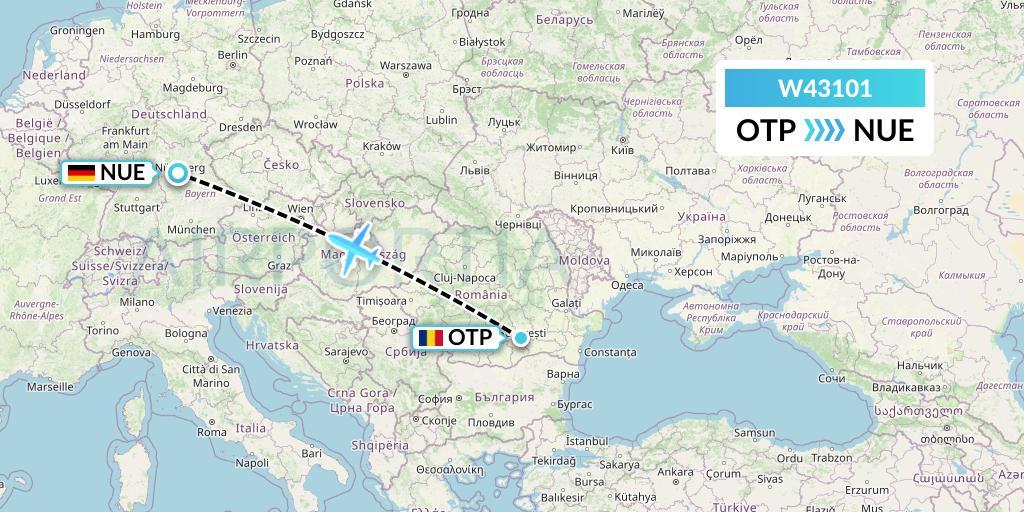 W43101 Wizz Air Malta Flight Map: Bucharest to Nurnberg