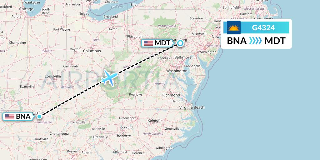 G4324 Allegiant Air Flight Map: Nashville to Harrisburg