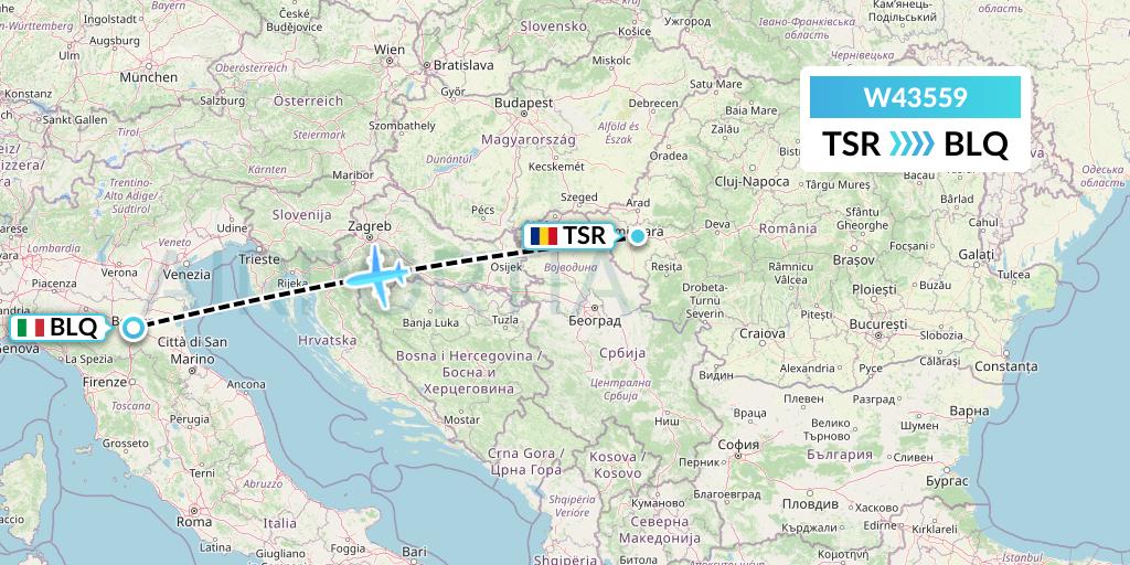 W43559 Wizz Air Malta Flight Map: Timisoara to Bologna