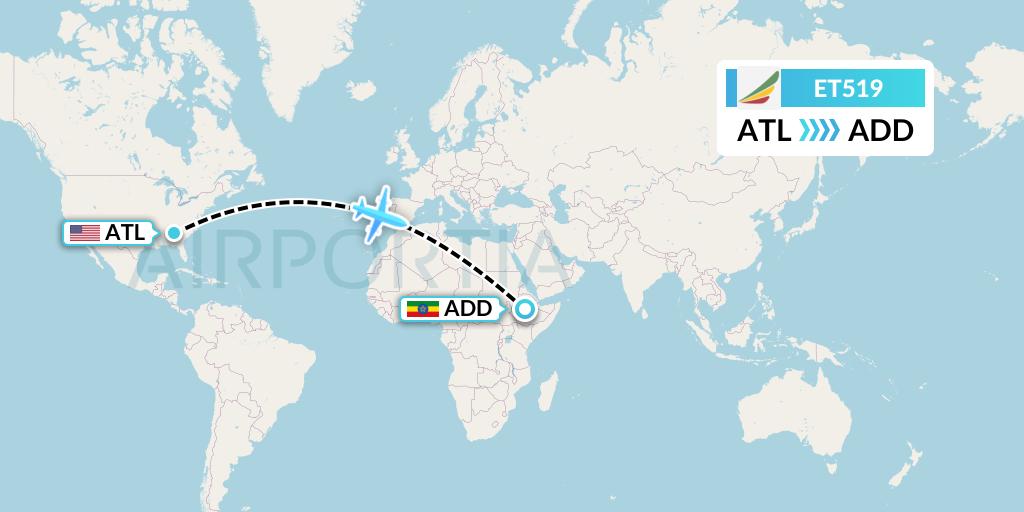 ET519 Ethiopian Airlines Flight Map: Atlanta to Addis Ababa