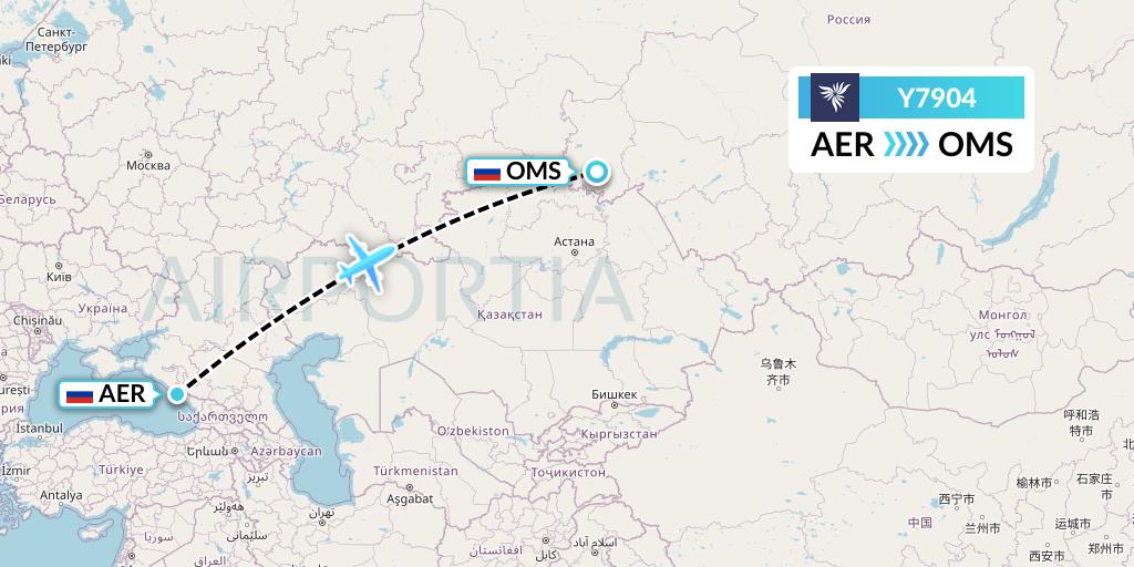 Y7904 NordStar Flight Map: Sochi to Omsk