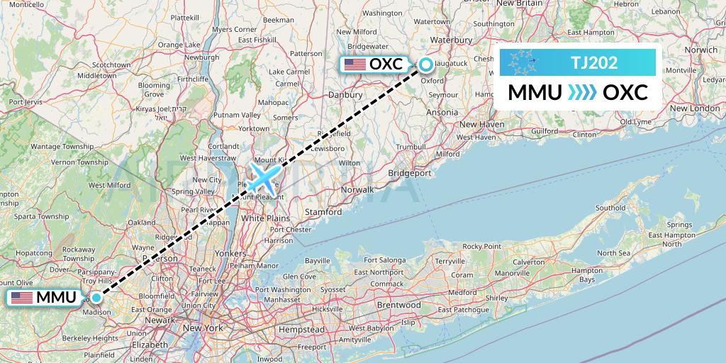 TJ202 Tradewind Aviation Flight Map: Morristown to Oxford