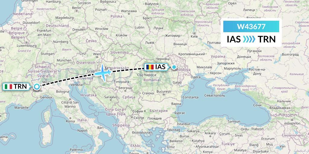 W43677 Wizz Air Malta Flight Map: Iasi to Turin