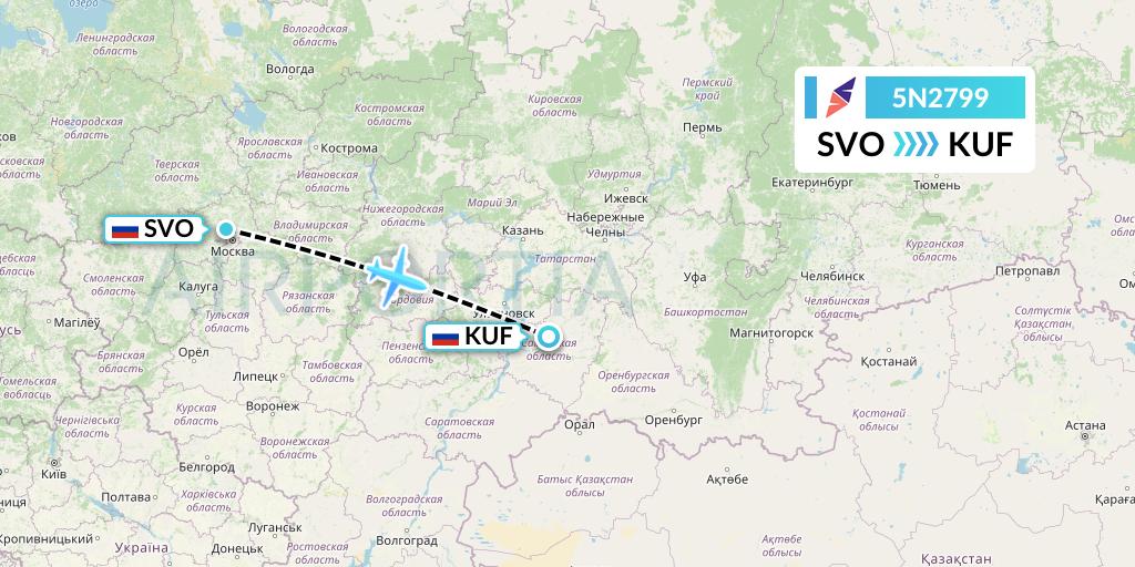 5N2799 Nordavia Flight Map: Moscow to Samara