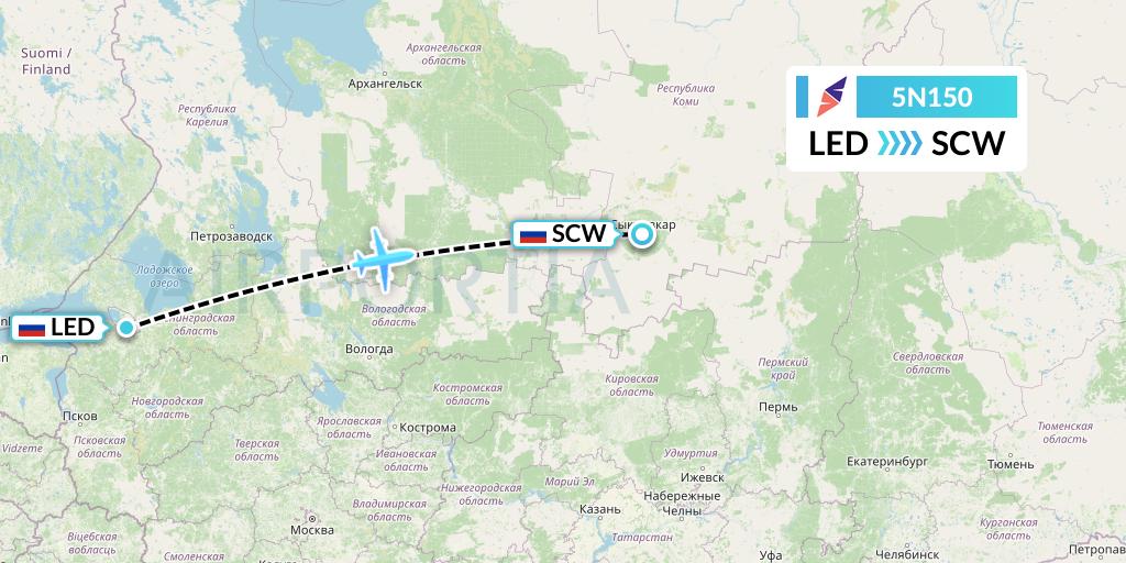 5N150 Nordavia Flight Map: St. Petersburg to Syktyvkar