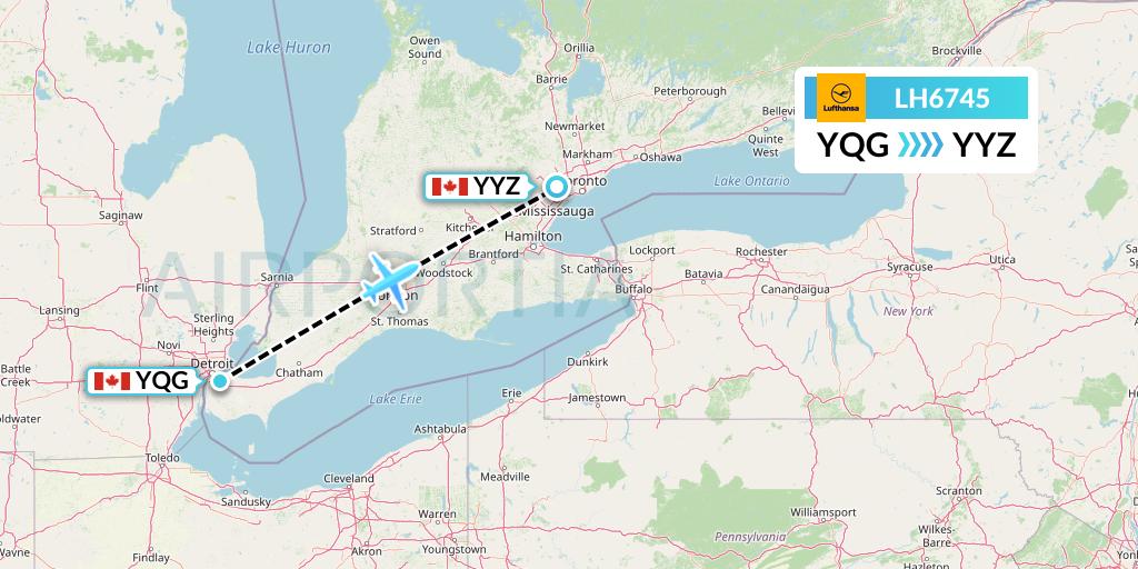 LH6745 Lufthansa Flight Map: Windsor to Toronto